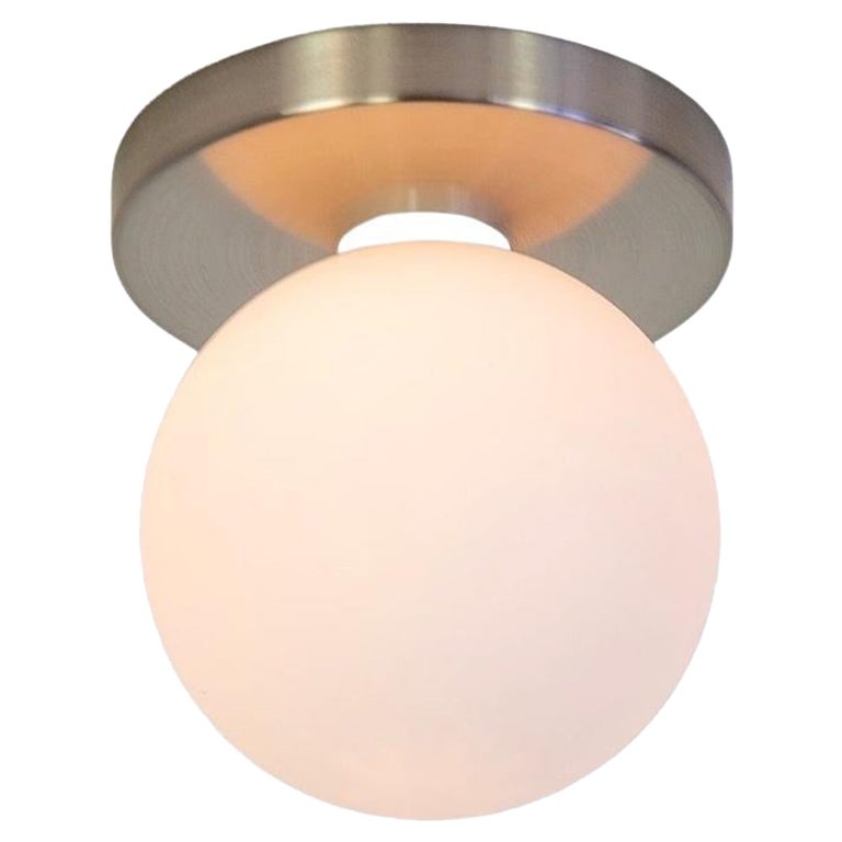 Globe Flush Mount by Research.Lighting, Brushed Nickel, 5in Glass, In Stock