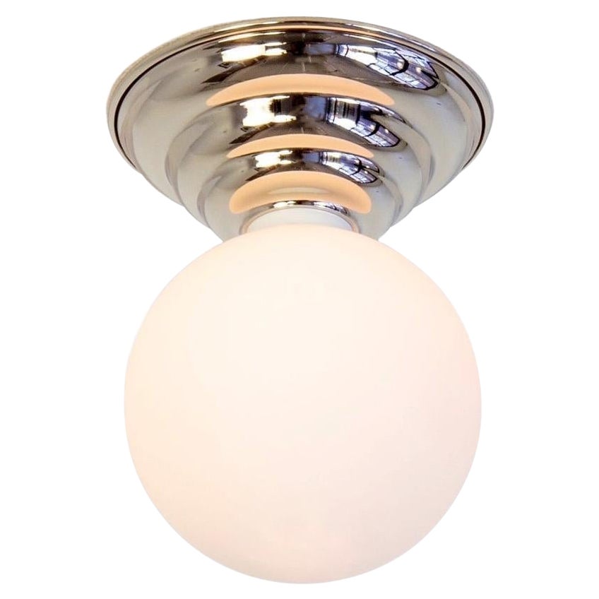 Hive Flush Mount by Research.Lighting, Nickel, 5in Glass Globe, In Stock