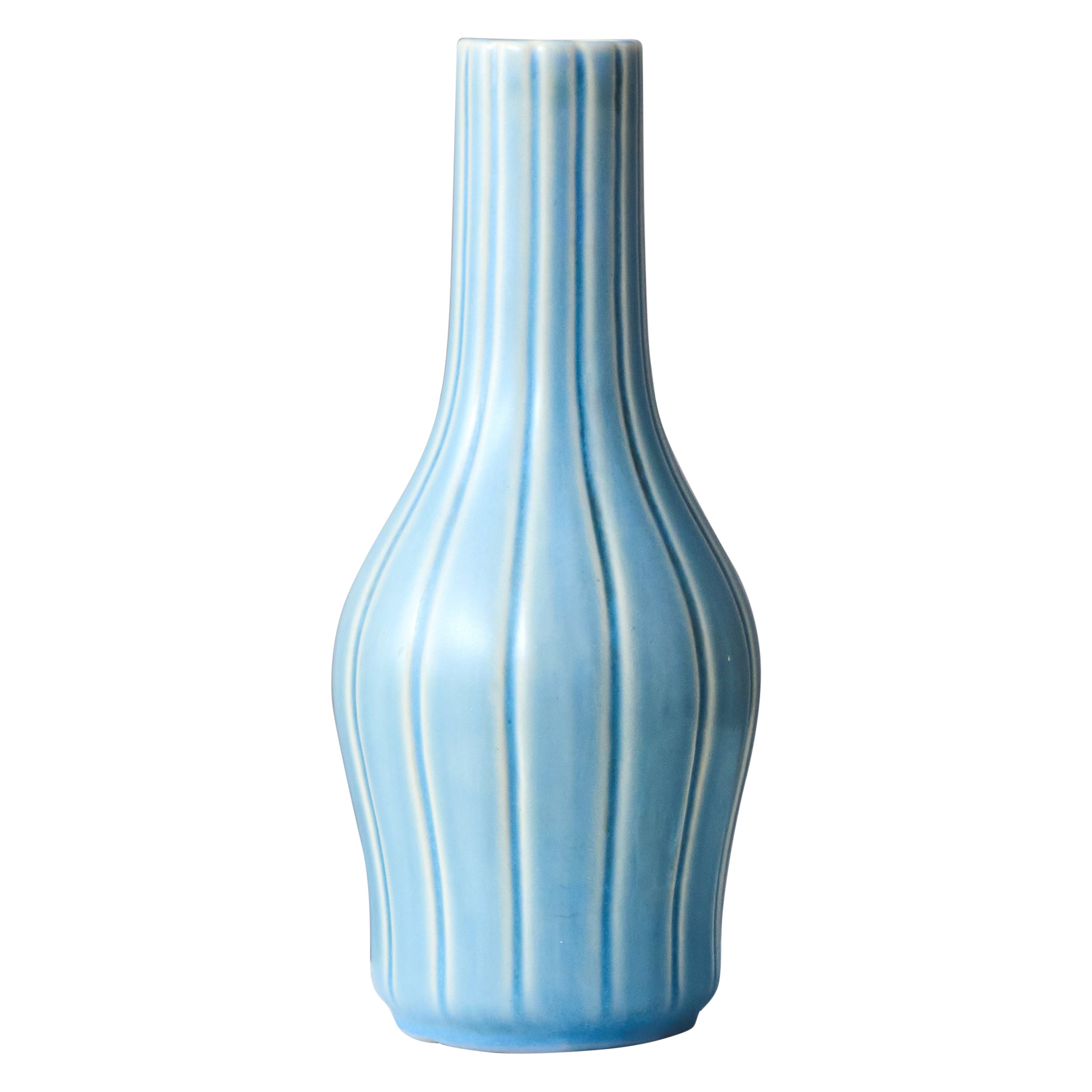 Blaue Art-Déco-Keramikvase von Ewald Dahlskog, Bo Fajans, Schweden, 1930er Jahre im Angebot