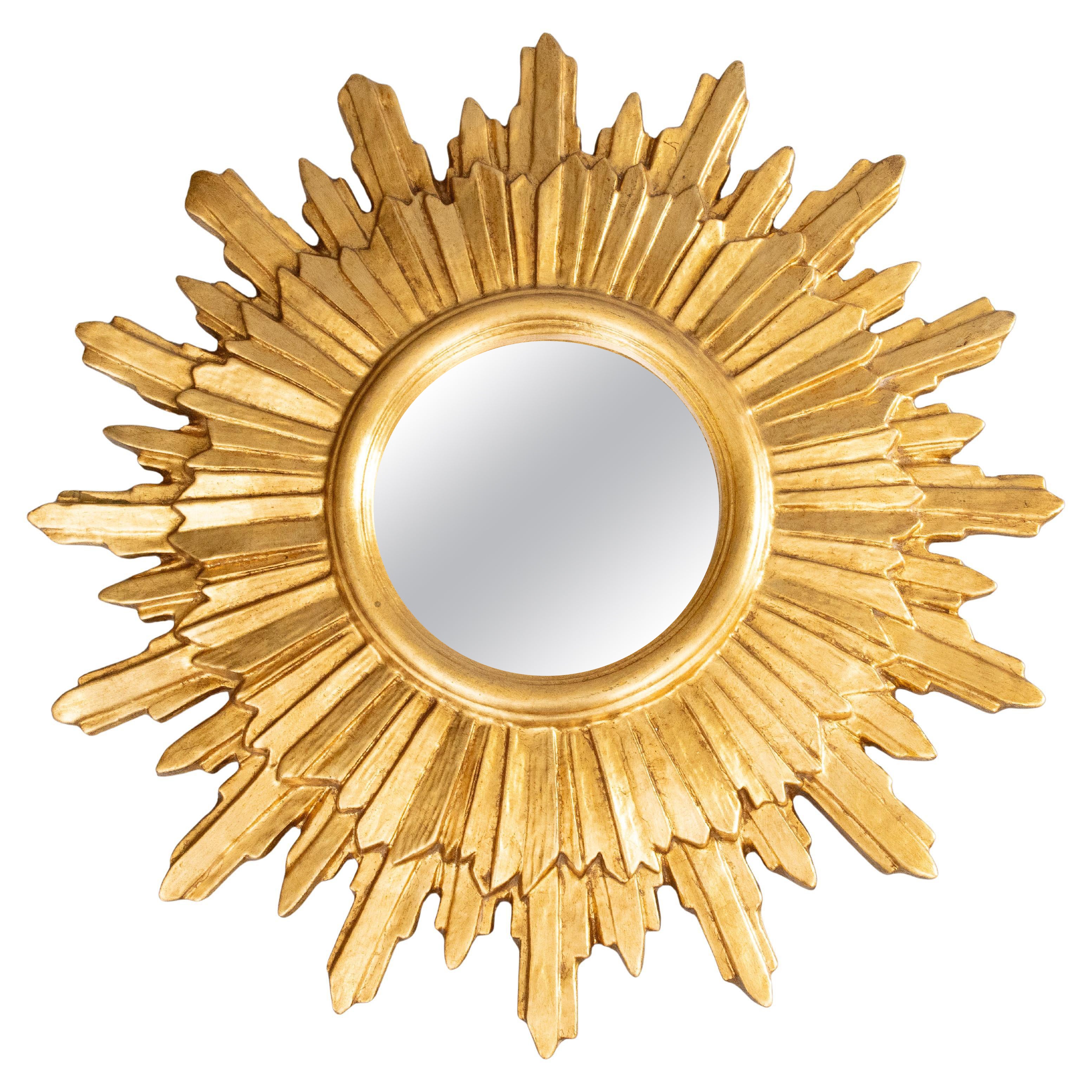 Mid Century Italian Giltwood Sunburst Mirror For Sale