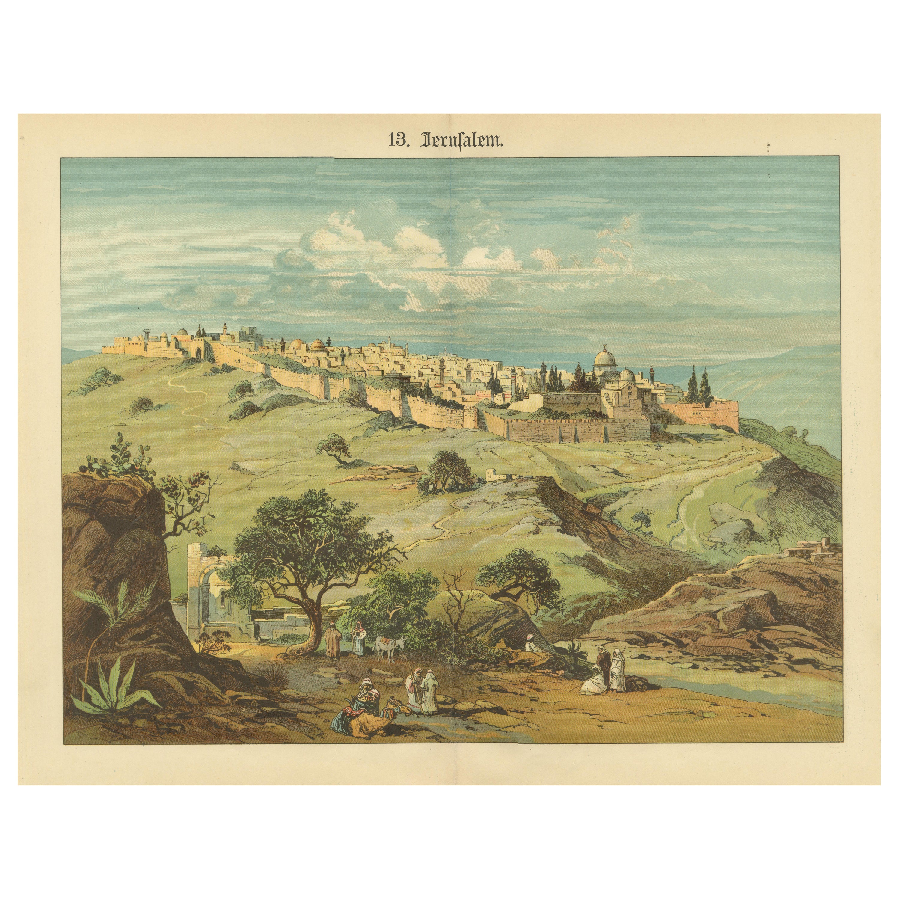 Antique Chromolithograph of Jerusalem from the Mount of Olives, circa 1890 For Sale
