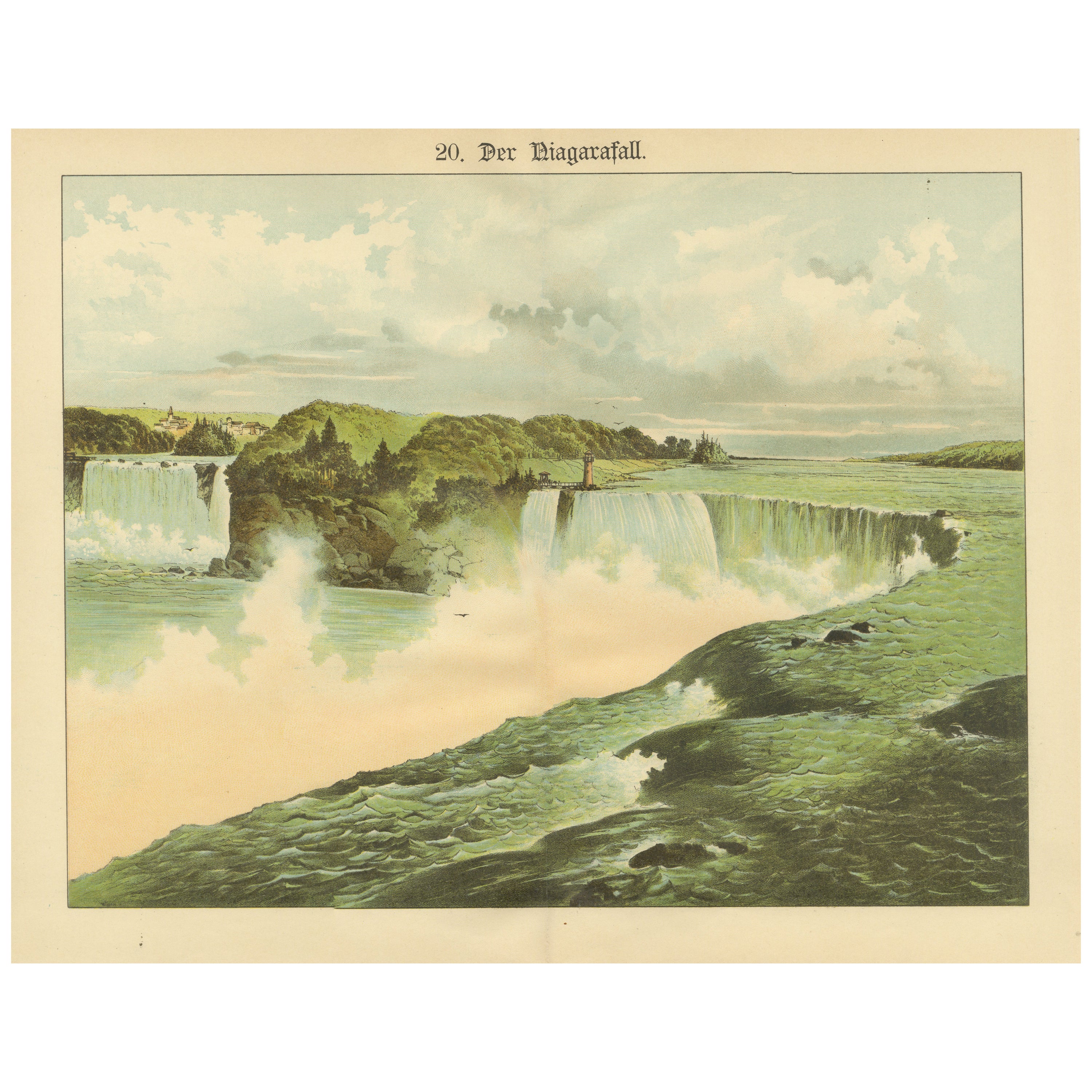 Antique Chromolithograph of Niagara Falls – Horseshoe and American Falls, c.1890