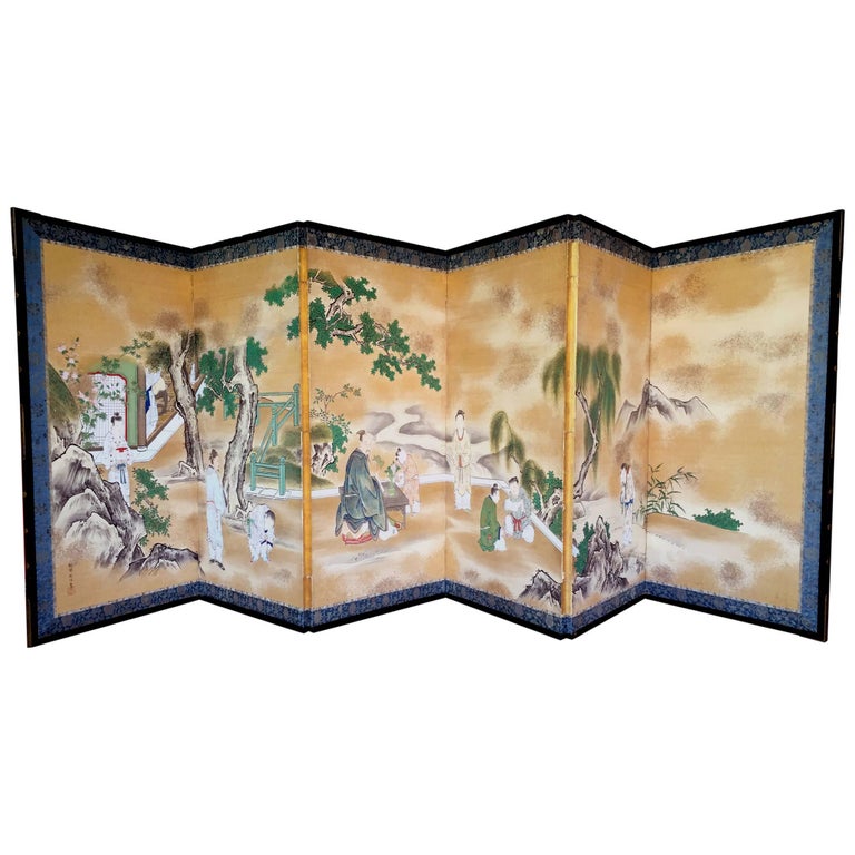 Rare Antique Japanese Folding Screen by Kano Tanshin For Sale