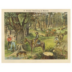 Antique Chromolithograph of German Settlement in America, circa 1890