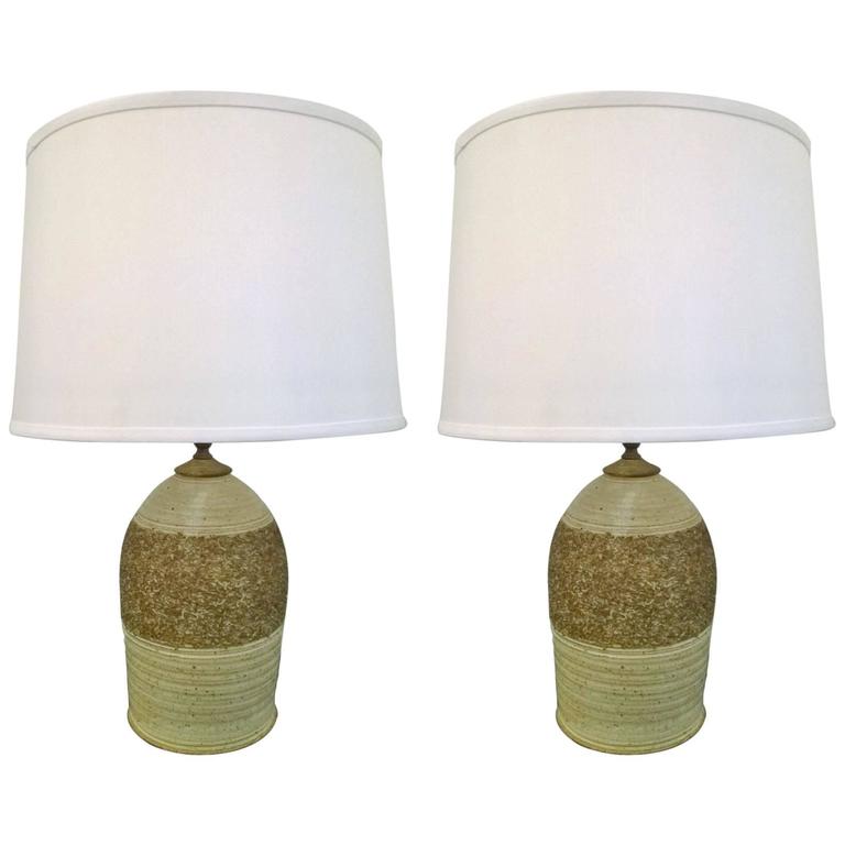 Pair of Art Pottery 1960s Stoneware Table Lamps For Sale at 1stdibs