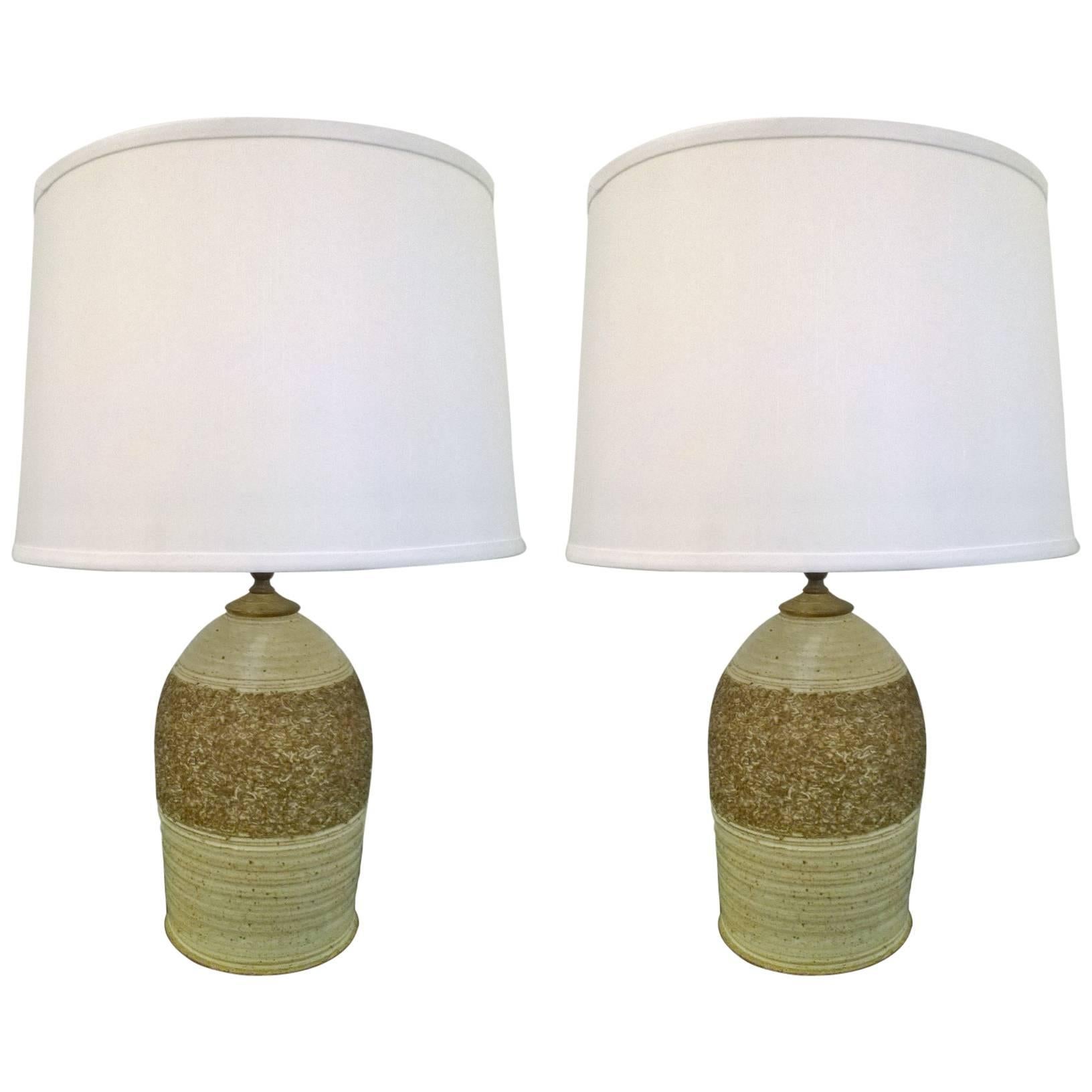 Pair of Art Pottery 1960s Stoneware Table Lamps