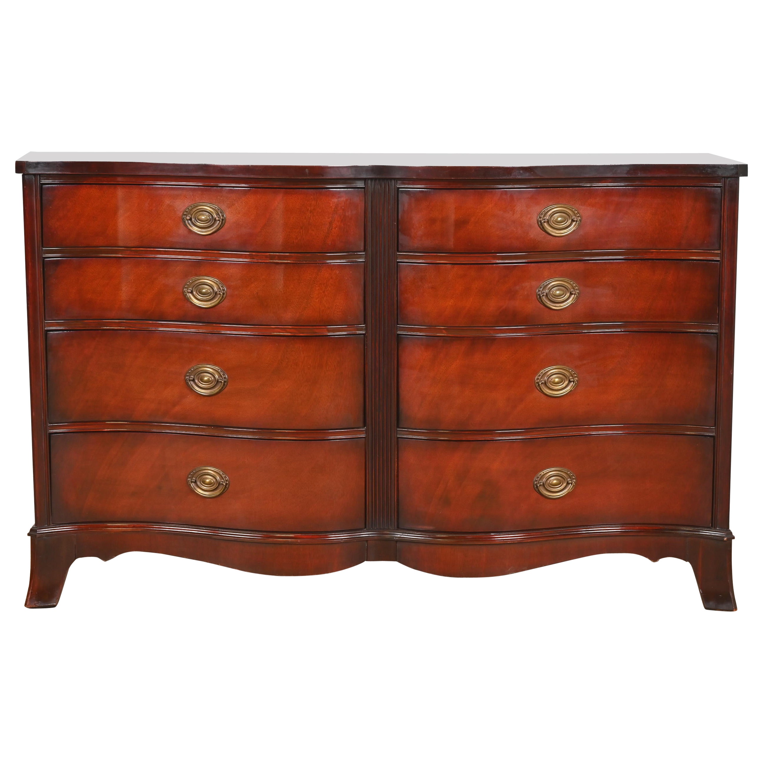 Georgian Mahogany Serpentine Front Eight Drawer Dresser by White Furniture For Sale