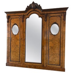 Outstanding Quality Large Antique Unusual Carved Burr Walnut 3 Door Wardrobe