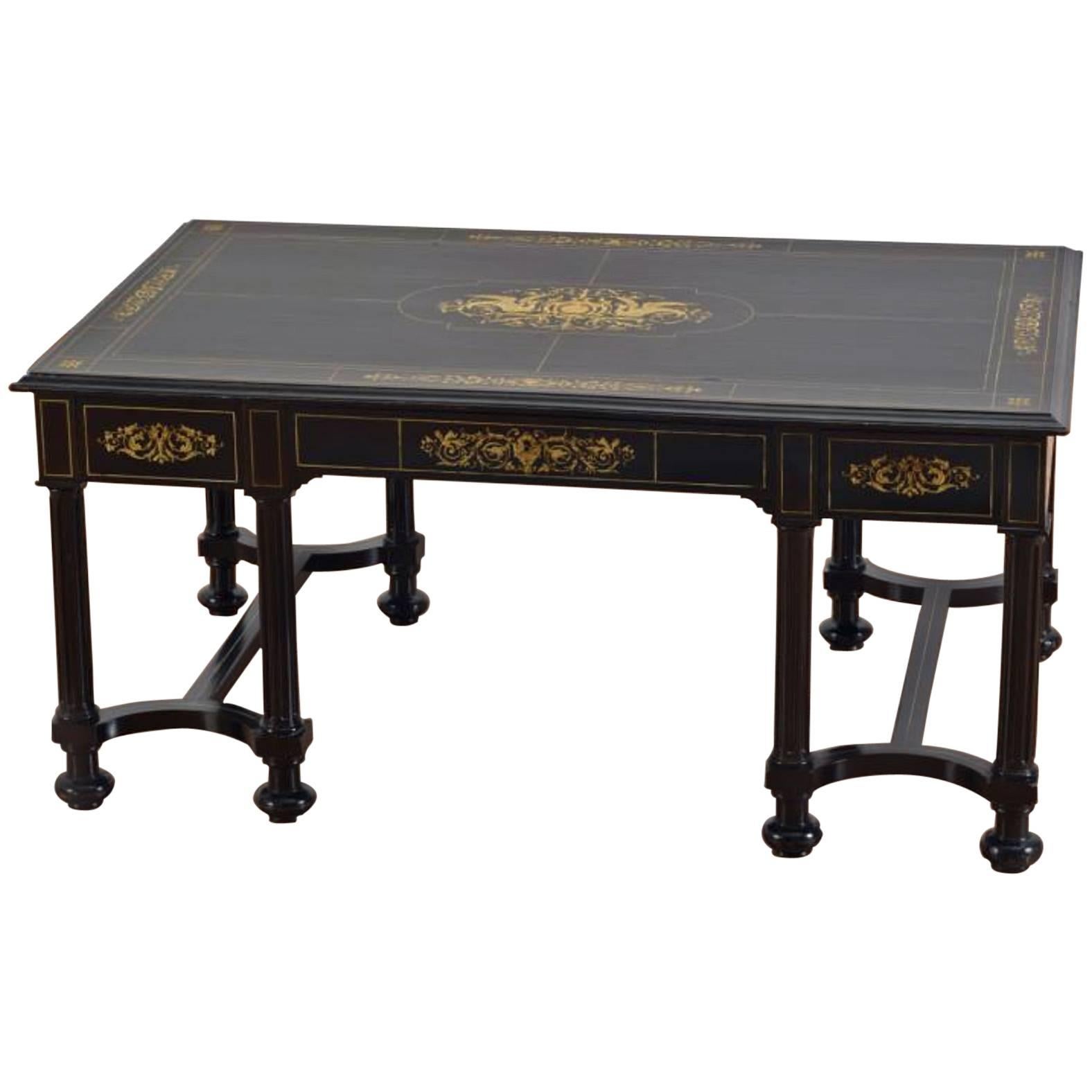 Fine Italian Ebonized and Marquetry Inlaid Low Table For Sale