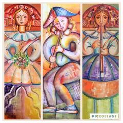 Set of Three Oil on Canvas by A. G. Marco, Spain, circa 1940 5