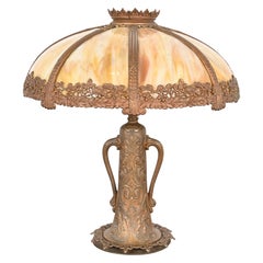 Antique Art Nouveau Slag Glass Table Lamp in the Manner of Handel, Circa 1920s