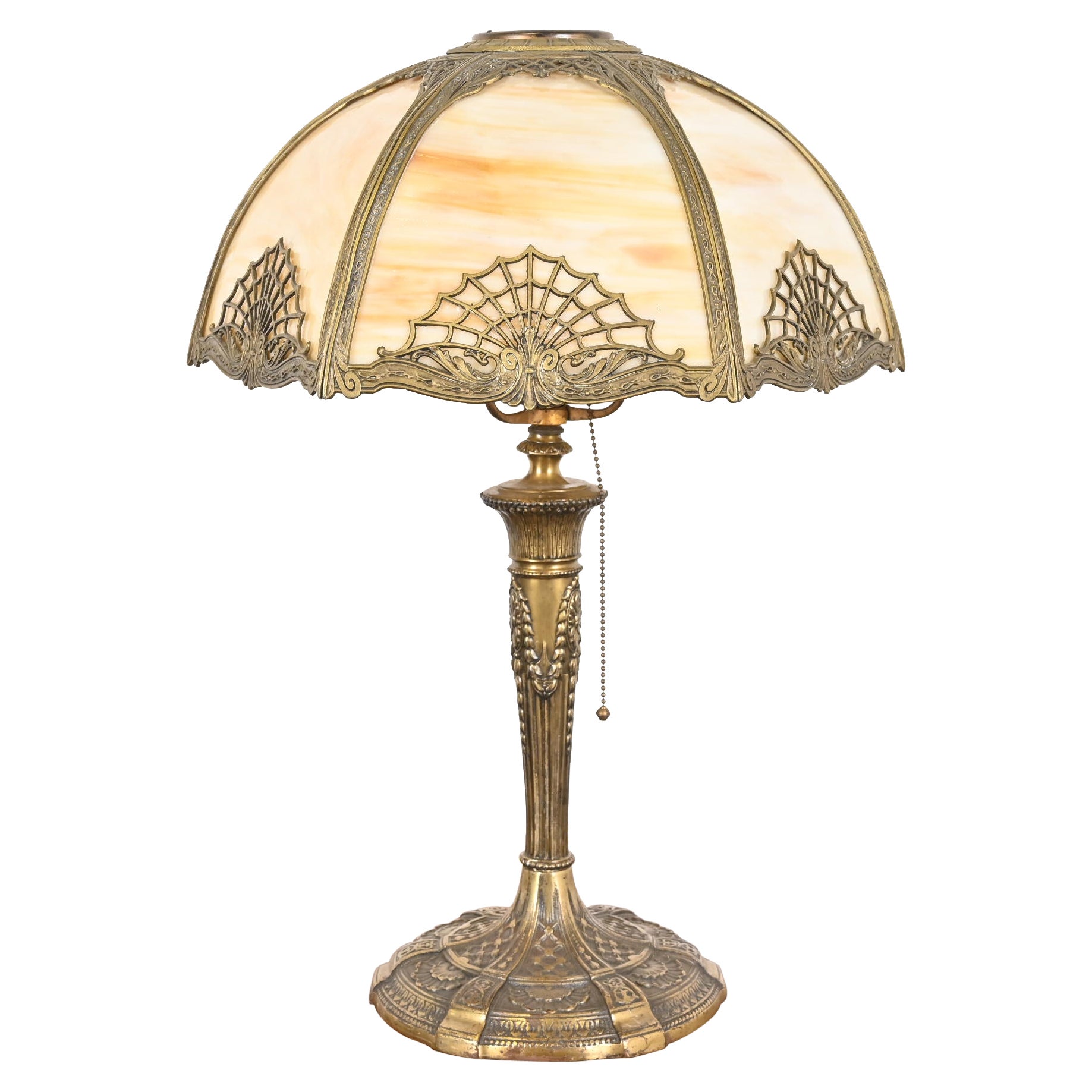Antique Art Nouveau Slag Glass Table Lamp in the Manner of Handel, Circa 1920s