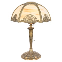 Antique Art Nouveau Slag Glass Table Lamp in the Manner of Handel, Circa 1920s