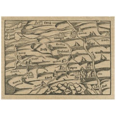 Rare 16th Century Woodcut Map of Brabant and the Rhine Valley, circa 1549