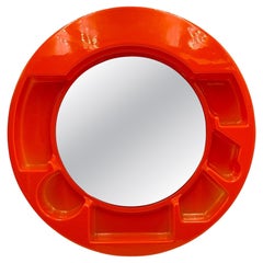 Specchio da parete francese anni '70 A Space AGE con mensole di Vitrac Design, arancione