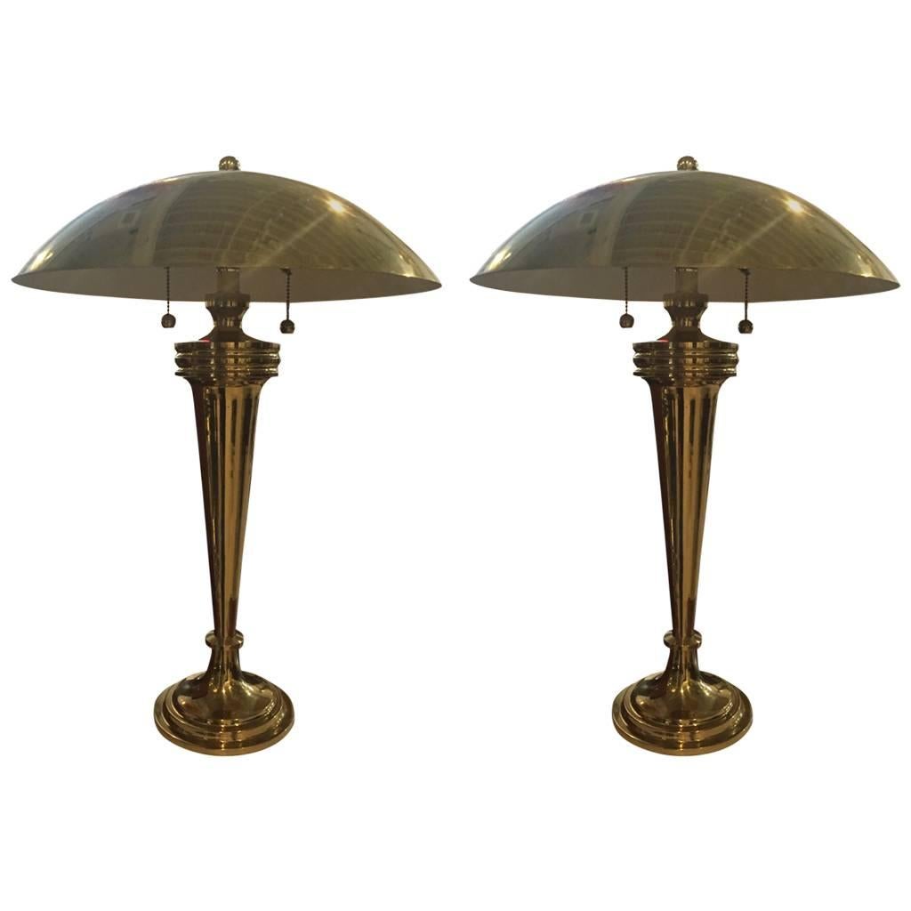 Pair of Brass Art Deco Modernist Table Lamps