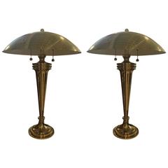 Pair of Brass Art Deco Modernist Table Lamps 12