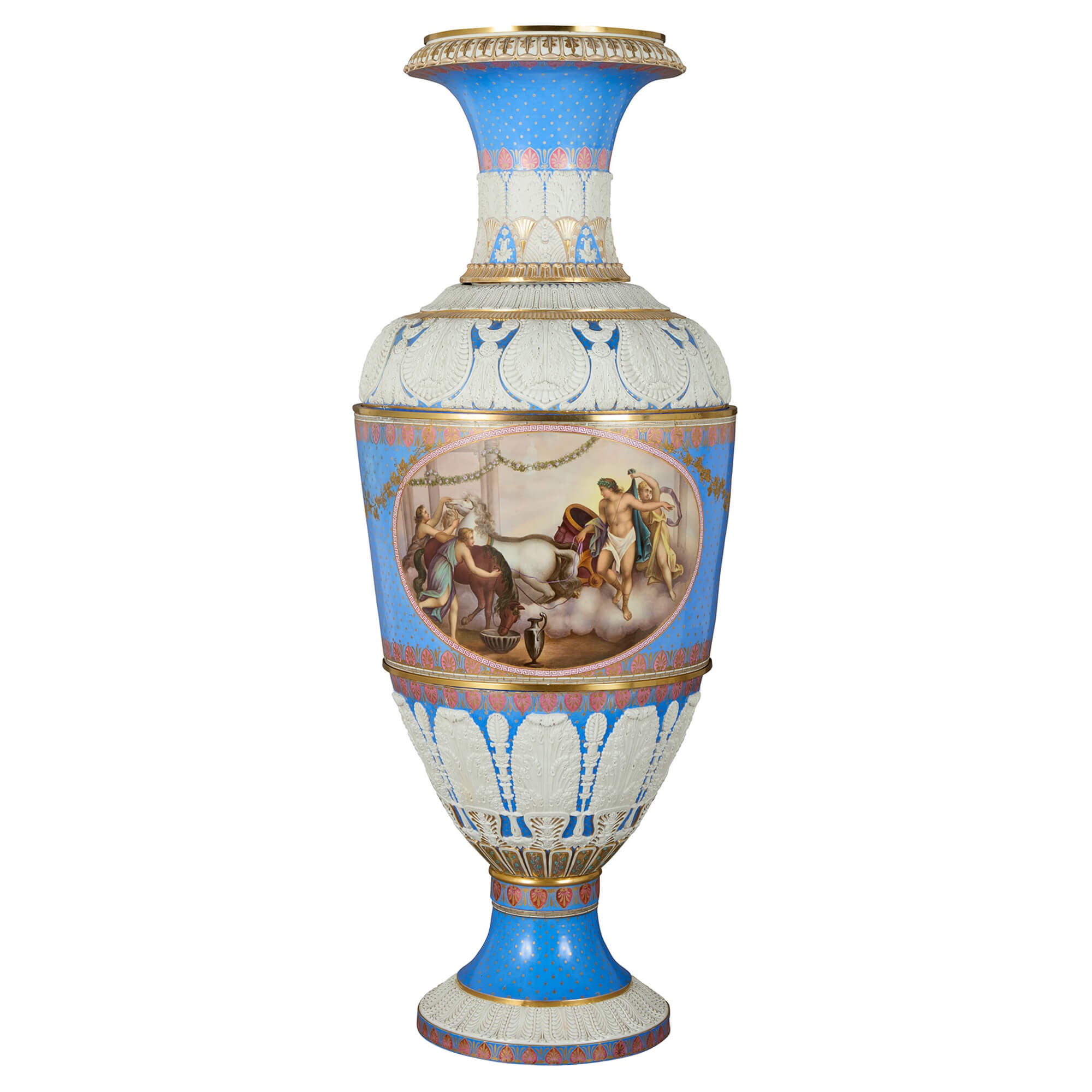 Antico vaso tedesco molto grande in porcellana dipinta in oro blu KPM Porcelain in vendita