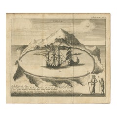 Rare 17th Century Engraving of Solor Island Fort and Bay, Indonesia, circa 1670