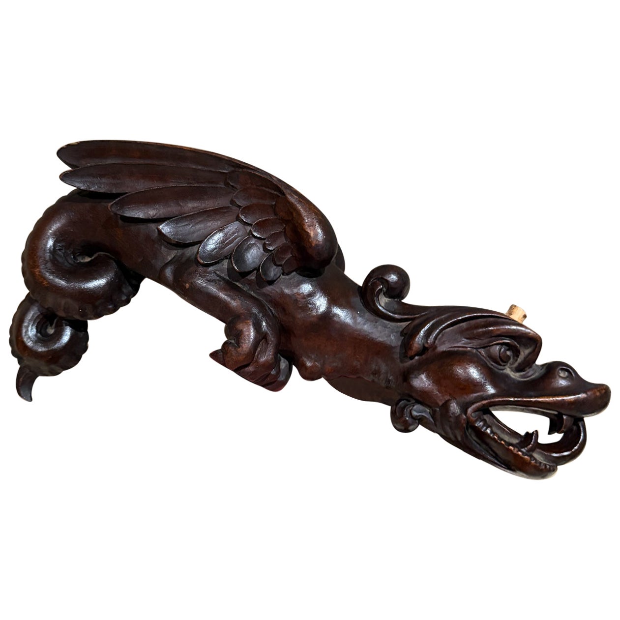 Französisch Wood Corbels geschnitzt Greif Drache Wasserspeier Figur architektonischen Bergbau im Angebot