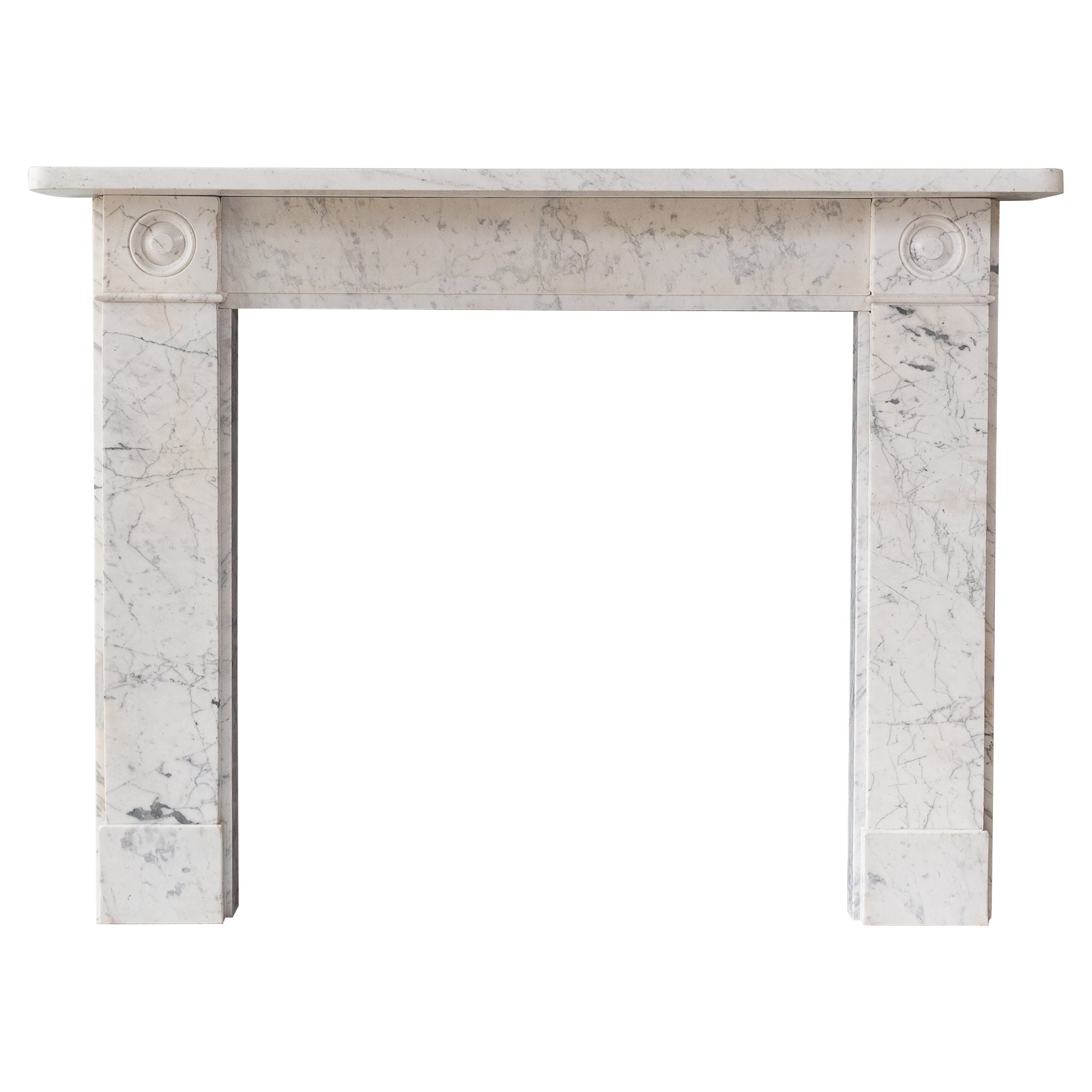 Nineteenth Century Regency Carrara Marble Bullseye Fireplace For Sale