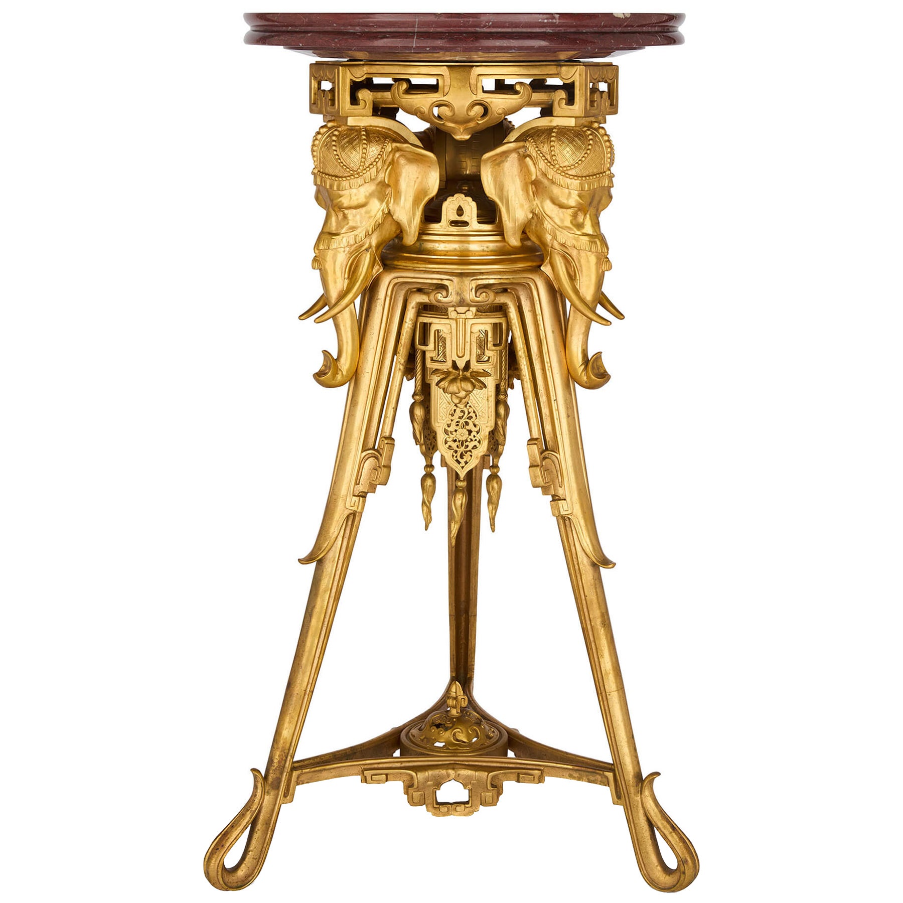 Antique French Japonisme Gold Ormolu Gilt Bronze Marble Pedestal Maison Marnyhac