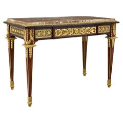 Antique French Louis XVI Ormolu Marble Wood Centre Table