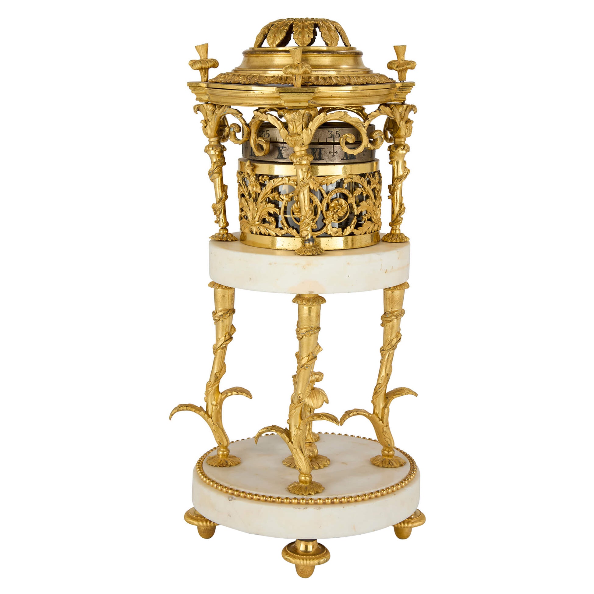 Antico orologio da camino Luigi XVI in marmo, oro e bronzo dorato Cercle Tournant in vendita