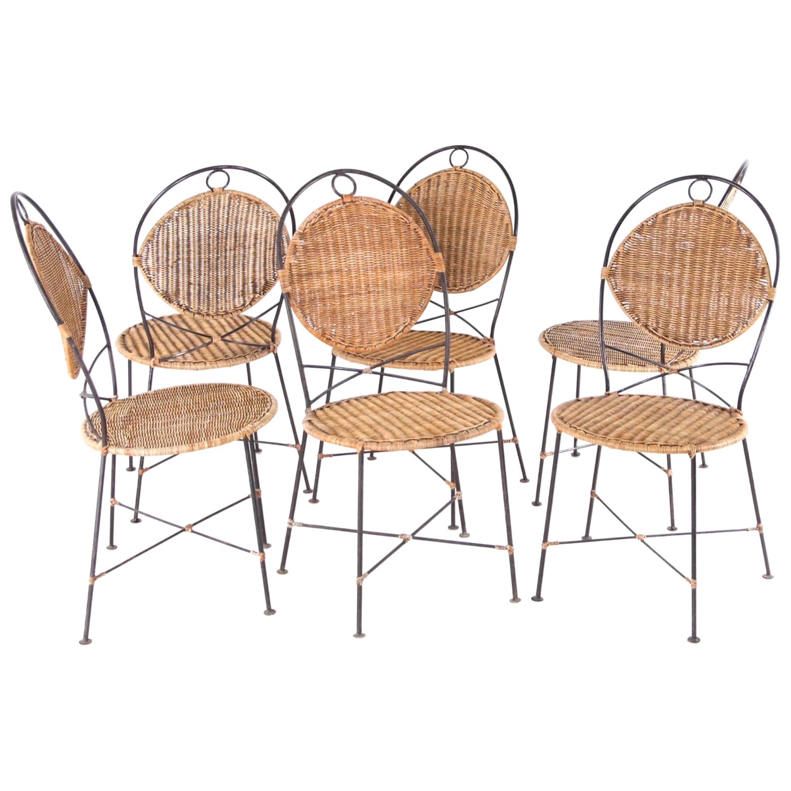 Conjunto de 6 sillas de hierro y mimbre en venta