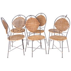 Conjunto de 6 sillas de hierro y mimbre