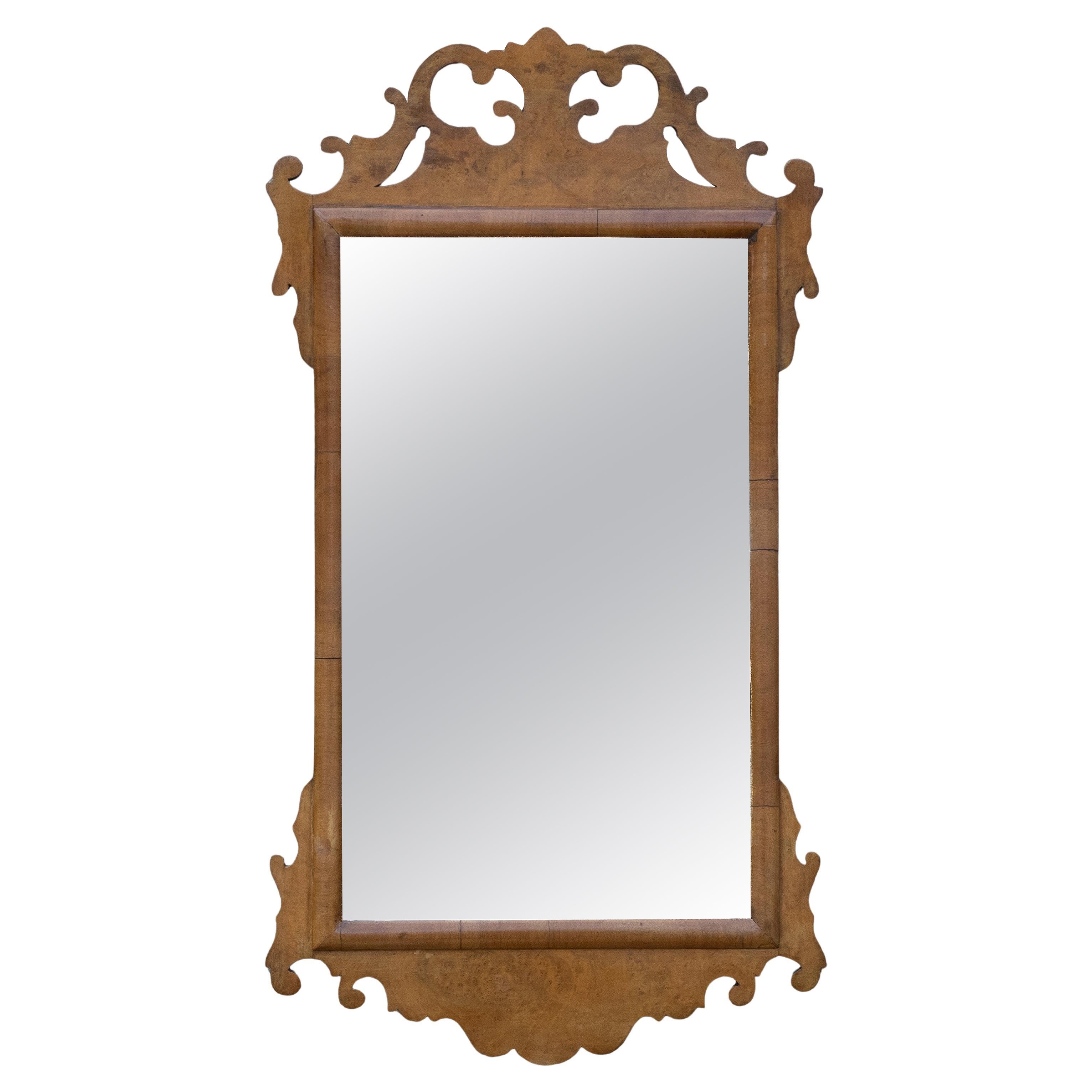 George II Style Late c.19th Burr Walnut Fretwork Pier-glass Small Wall Mirror For Sale