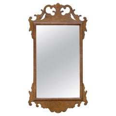 George II Style Late c.19th Burr Walnut Fretwork Pier-glass Small Wall Mirror