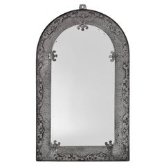 Rare Antique French Wrought Iron Mirror, Gothic Style, circa 1950