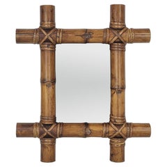 Rare Small French Antique Bamboo Wall Mirror, circa 1920