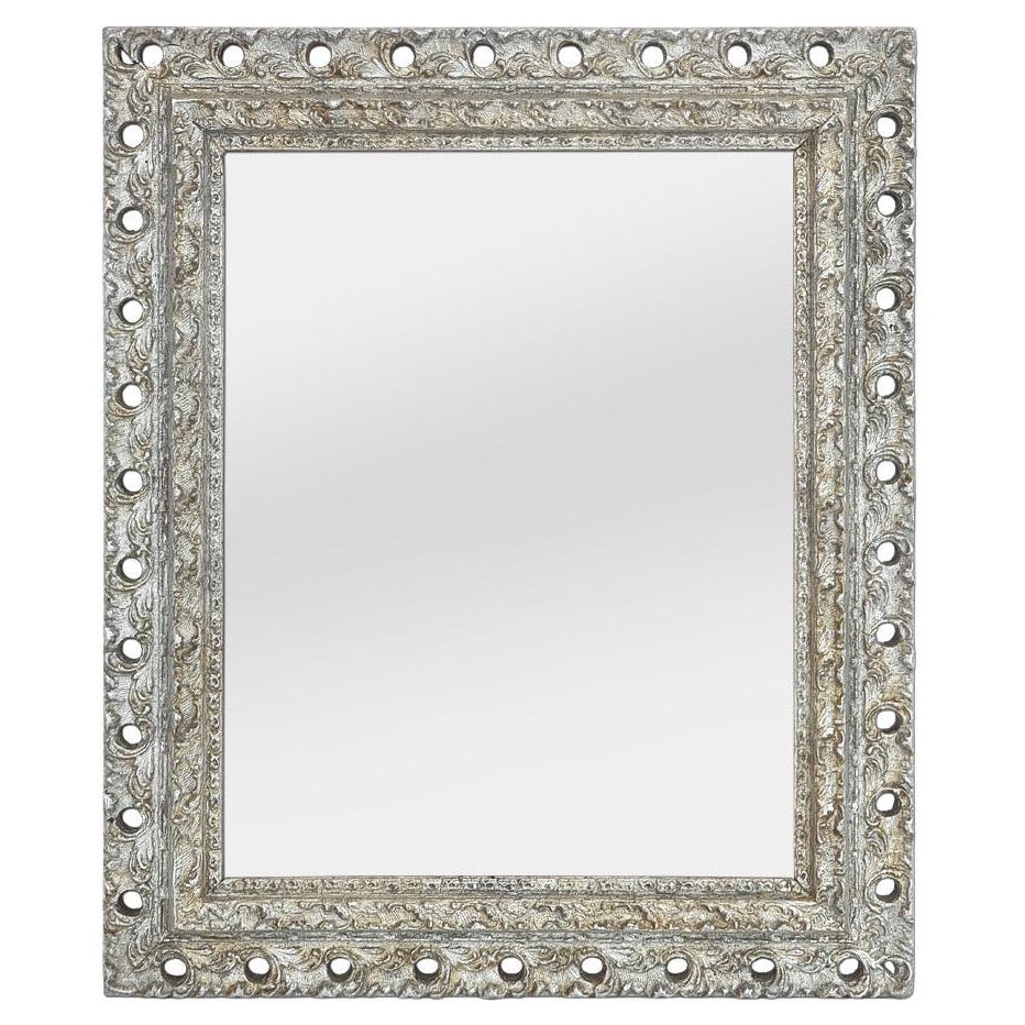 Antique French Silvered Wood Wall Mirror, Foliage Decoration, circa 1900 For Sale