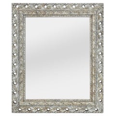 Antique French Silvered Wood Wall Mirror, Foliage Decoration, circa 1900