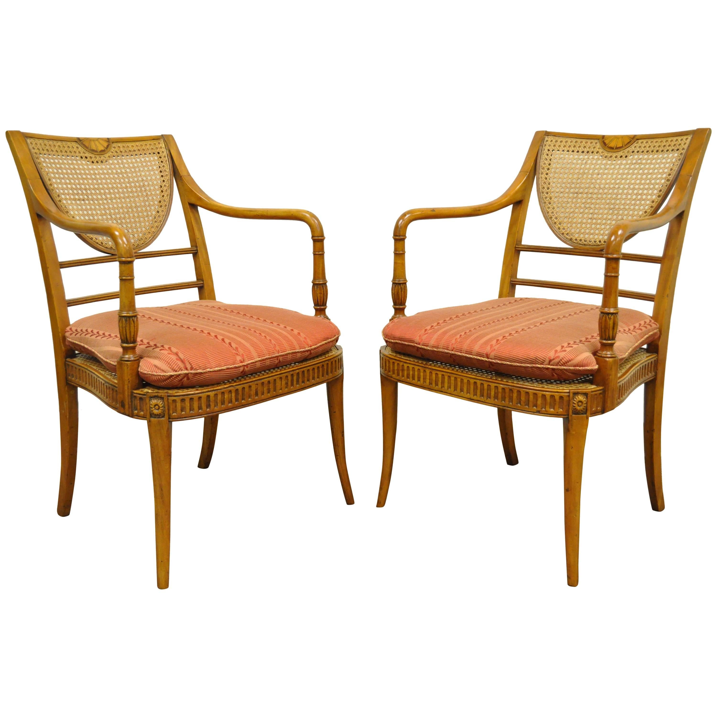 Pair of Hand-Carved Caned Regency Style Cambridge Armchairs by Alfonso Marina