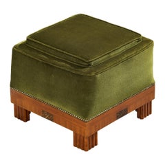 Ottoman Art Deco en acajou et velours Forest Green