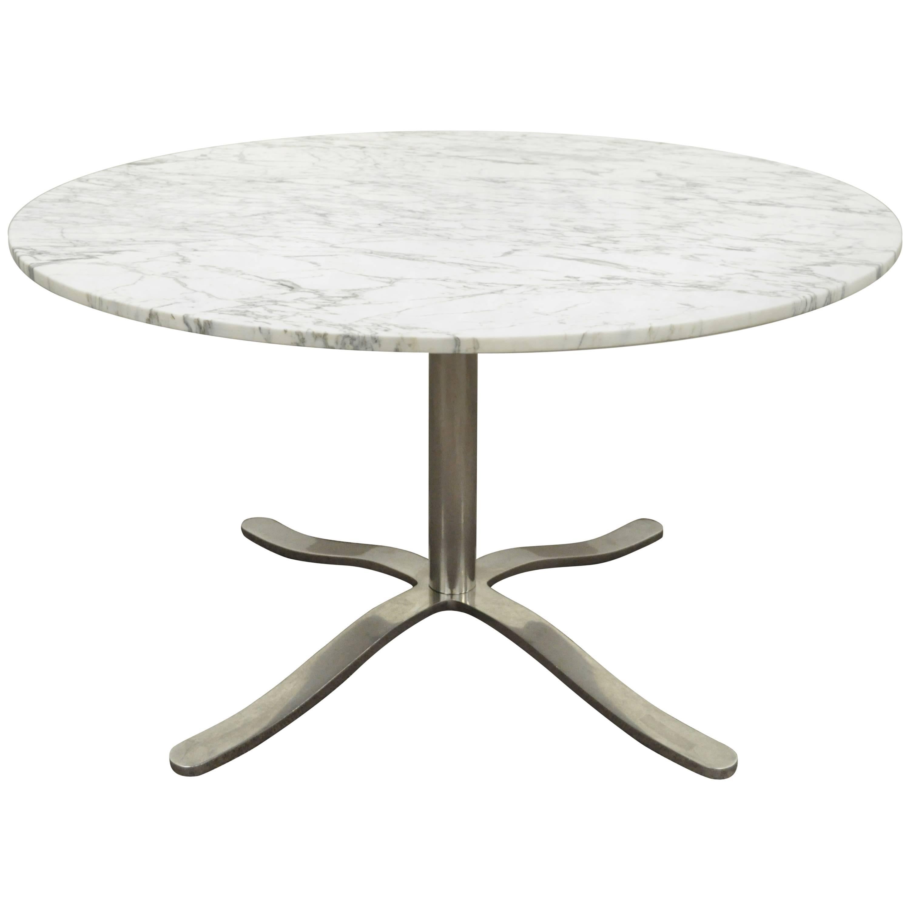 Nicos Zographos Round Marble Top Chrome Steel Pedestal Base Alpha Dining Table