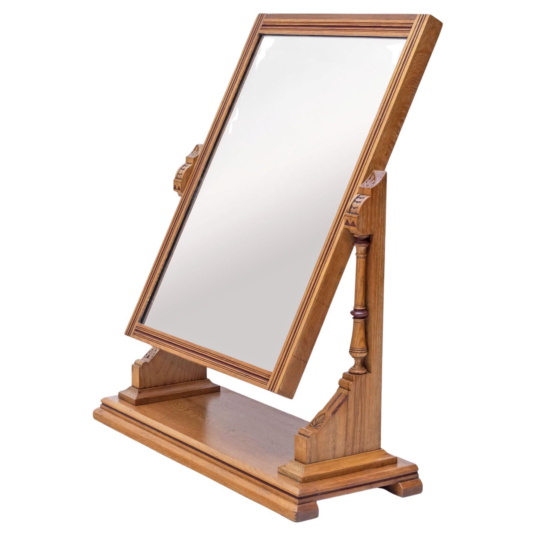 C19th English Gothic Revival Ash & Painted Dressing Table Vanity Mirror For Sale