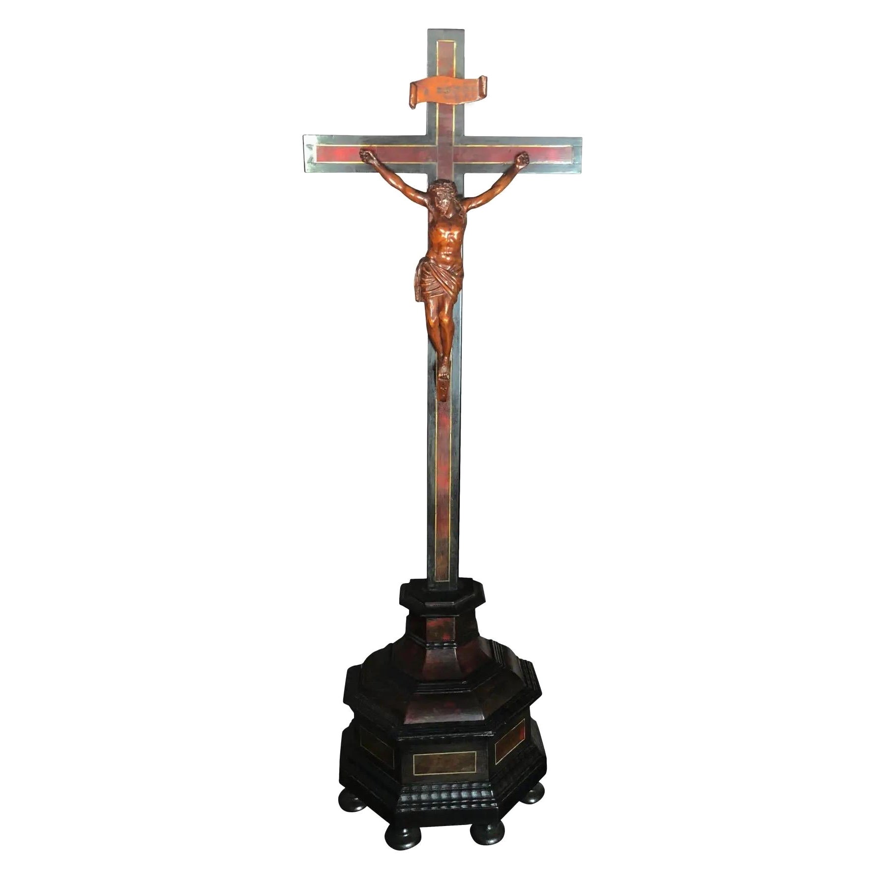 Carved Limewood & Ebony Jesus on Cross Sculpture For Sale
