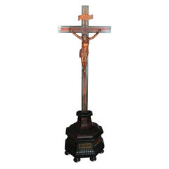 Carved Limewood & Ebony Jesus on Cross Sculpture