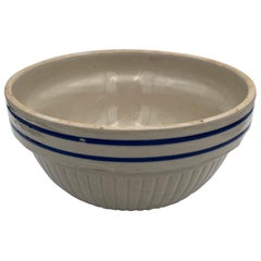 1930's Red Wing Ceramic Mixing or Serving Bowl Tan with Blue Lines