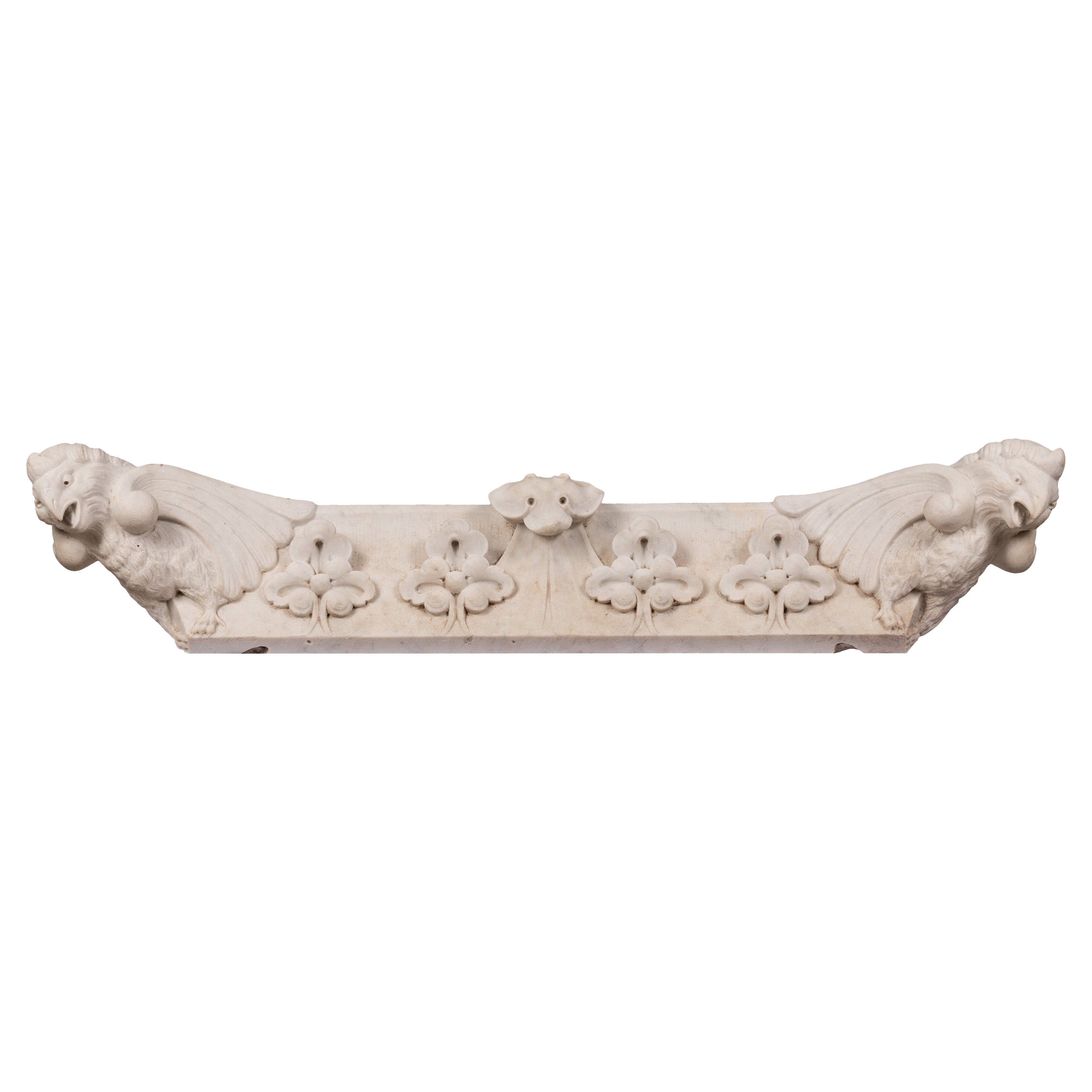 Hand-Carved French Marble Architectural Detail, Door / Window Lintel, with Birds For Sale