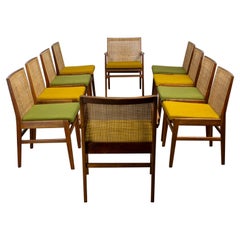 1960's MCM Hibriten Set of 10 Walnut & Cane Dining Chairs 2 Armed & 8 Side