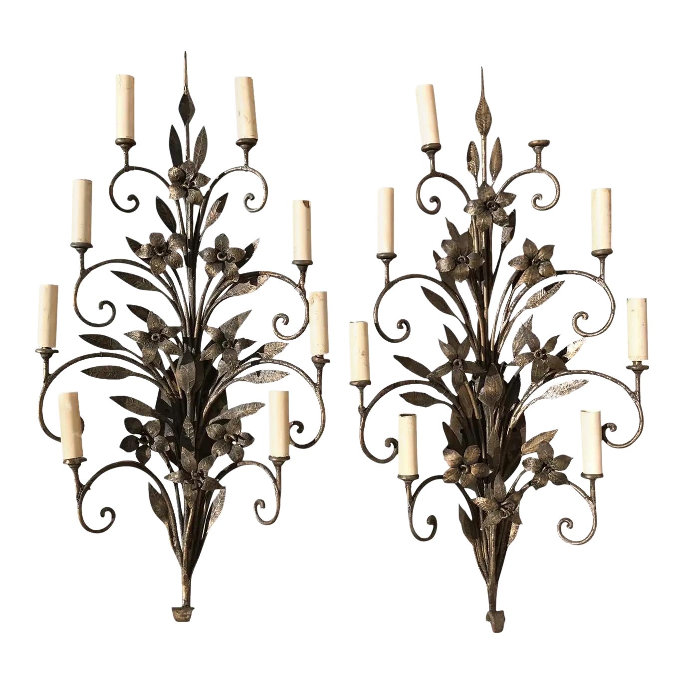 Art Nouveau Wrought Iron Wall Sconces - a Pair For Sale