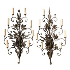 Art Nouveau Wrought Iron Wall Sconces - a Pair