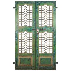 Antique Painted Teak and Iron Door or Courtyard Gate from India