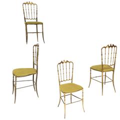 Vintage Mix of Solid Brass Italian Chiavari Side Chairs, 1970s