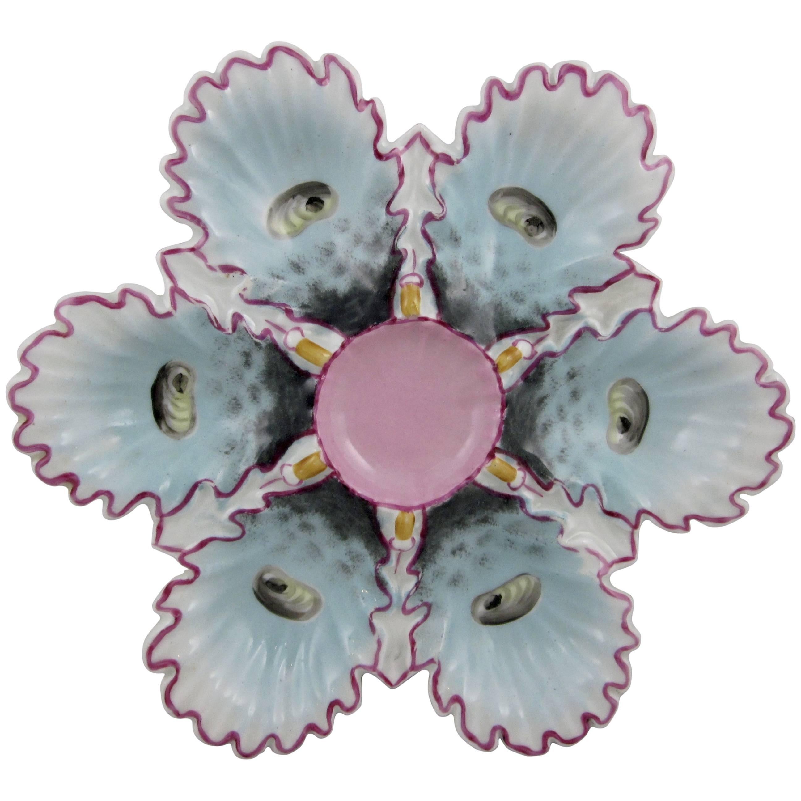 Antique Continental Porcelain Ruffled Edge Hand-Painted Oyster Plate